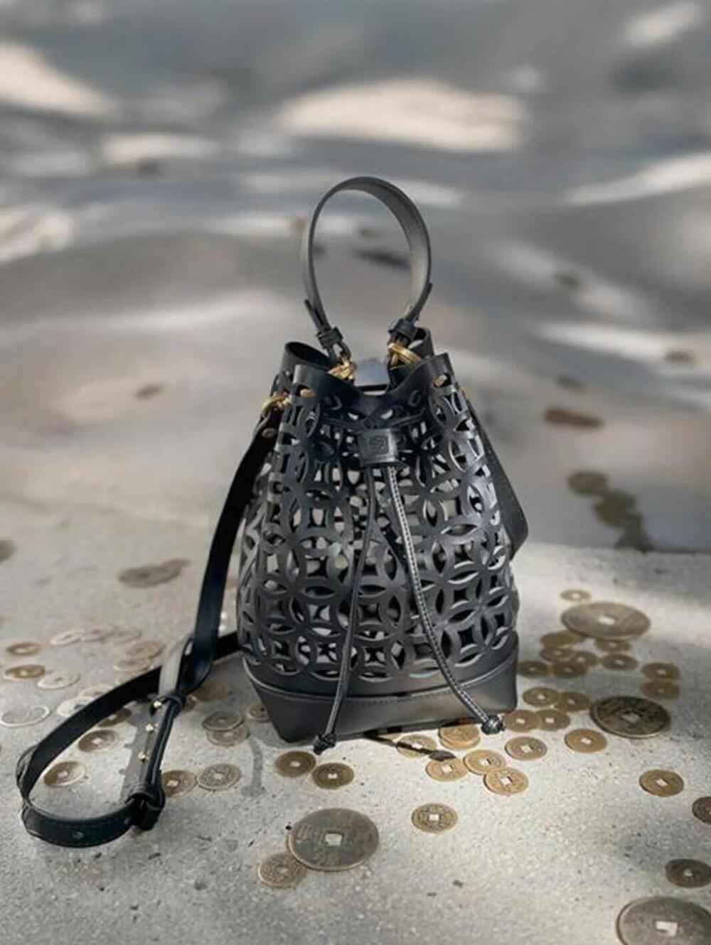 Sau Lee Black Leather Ming Bucket Bag NWT